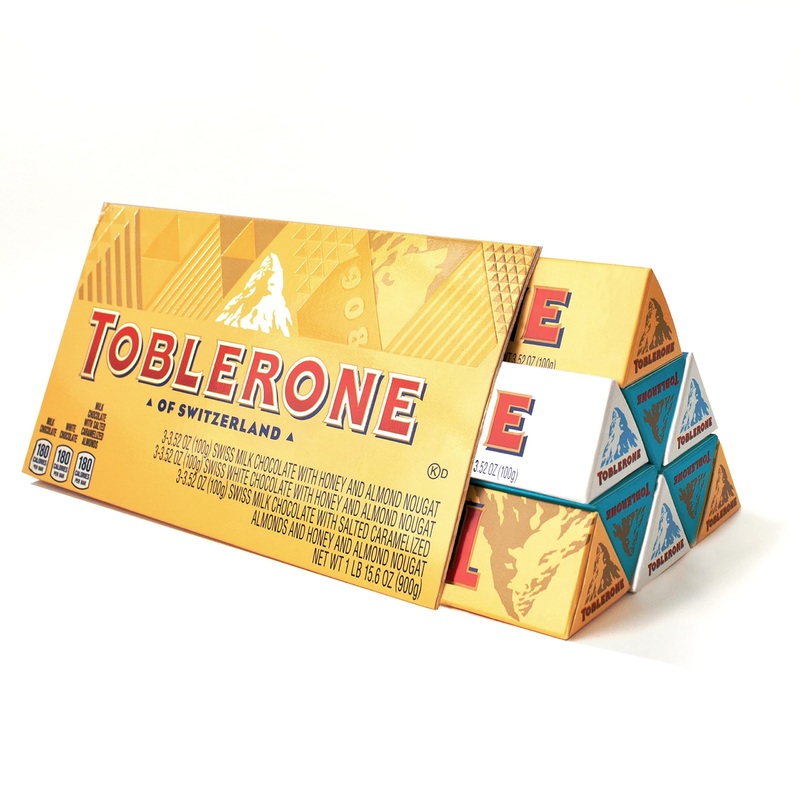 Toblerone Swiss Chocolate Gift Set Milk Chocolate White Chocolate  Crunchy Salted Caramelized Almond 9 – 3.52 oz Bars Chocolate Variety 9 Count (Pack of 1)