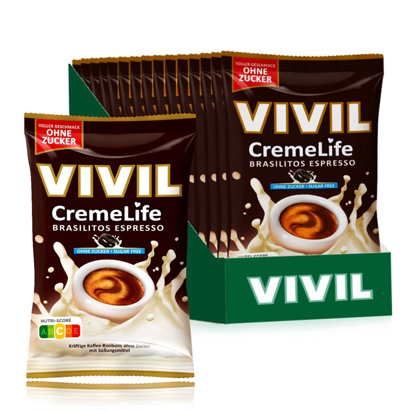 Vivil Creme Life Brasilitos Espresso 15 bags strong cream bonbons with coffee taste sugar -free 15 x 110g Brasilitos Espresso 15 bags