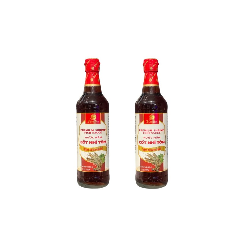 2 Packs – Premium Shrimp Fish Sauce Glass Bottle – Nuoc Mam Cot Nhi Tom Chai Thuy Tinh – 16.9 Oz Per Glass Bottle With 2 Bottles