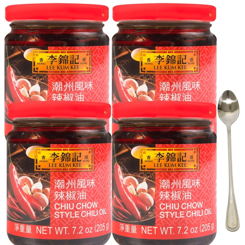 Chiu Chow Chili Oil 205G/7.2Oz,Comes With 1 Free Spoon (Pack Of 4, 7.2Oz)