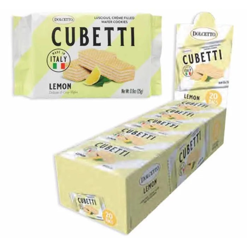 Dolcetto Cubetti Wafer Cookies Snack Size – Lemon: 20-Piece Display