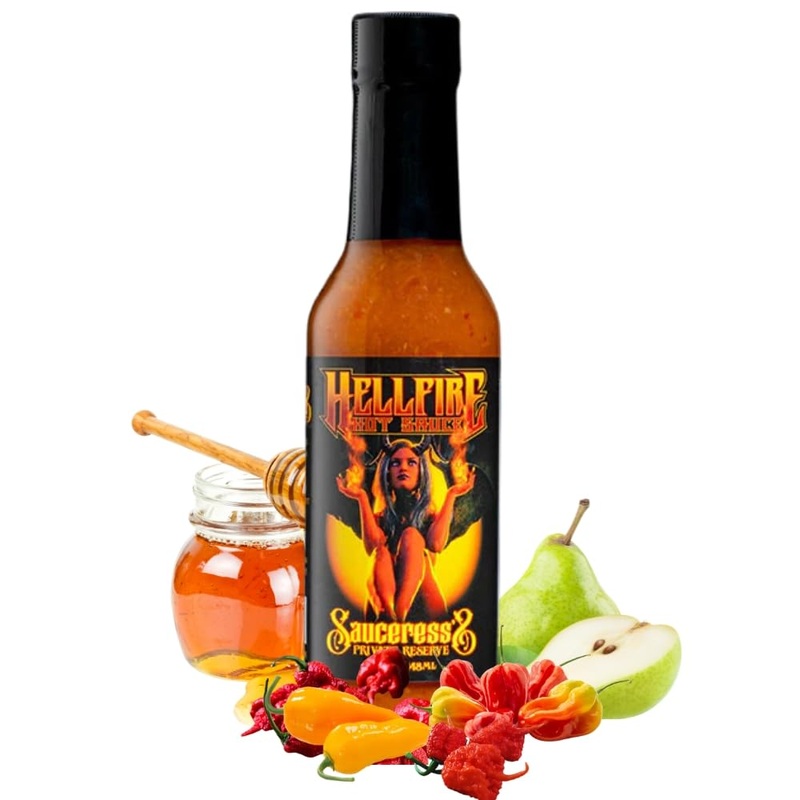 Hellfire Hot Sauce The Sauceress – Natural Gourmet Hot Sauce With Fruit And Honey, 5 Oz.