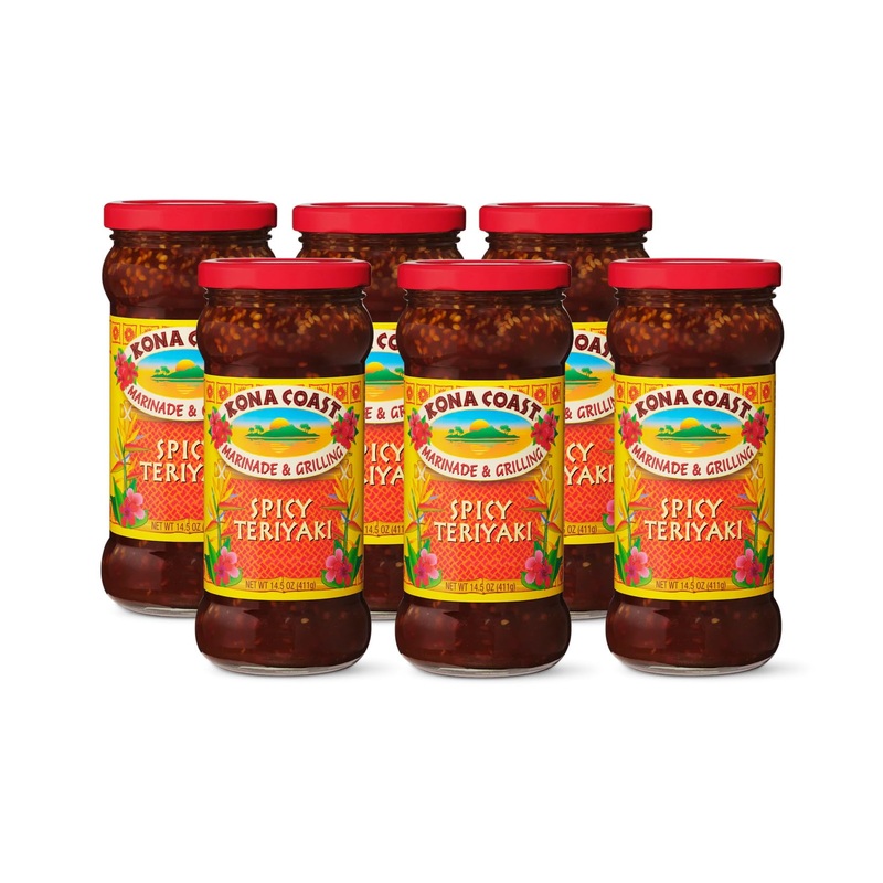 Kona Coast Spicy Teriyaki Marinade & Grilling Sauce | Artificial Flavor & Color Free | 14.5 Ounce Jar (Pack Of 6)