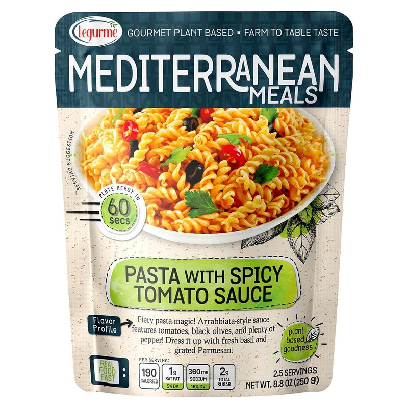 Mediterranean, Ready To Eat Pasta With Spicy Tomato Sauce, Plant Based, Vegan, No Preservatives, No Colorants, No Artificial Fla