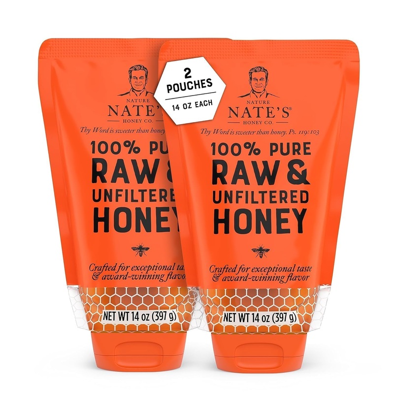 Nature Nate’S 100% Guarantee Pure Raw & Unfiltered Honey, No-Drip Sustainable Squeeze Pouch, 14 Oz (Pack Of 2)