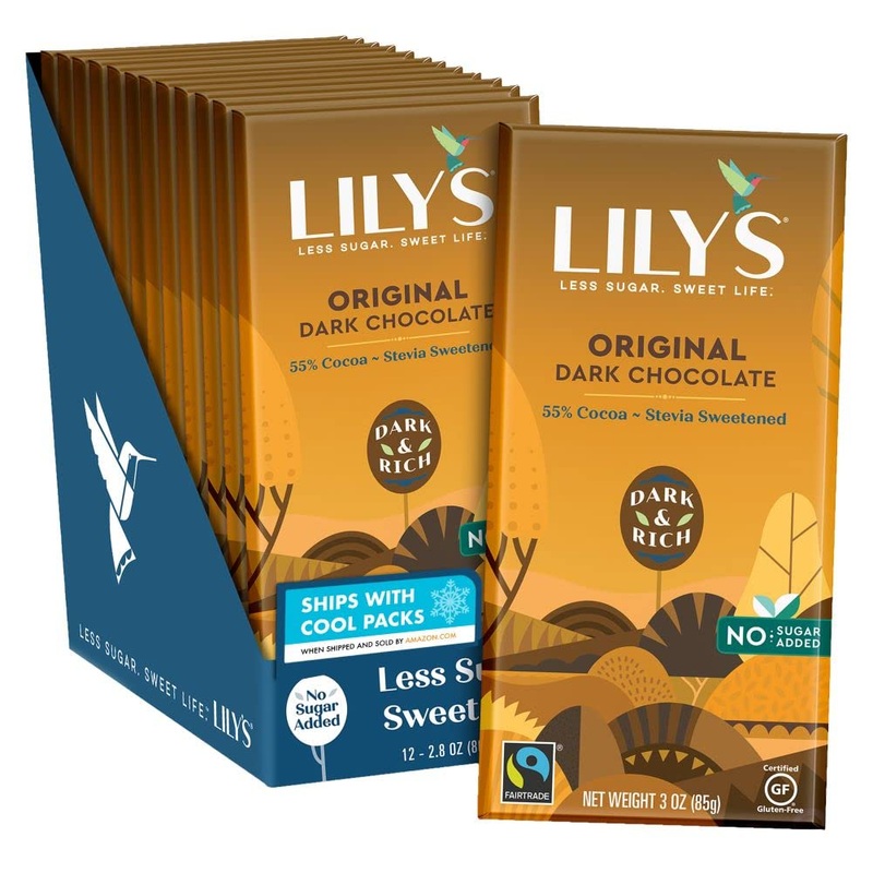 Original Dark Chocolate Bar by Lily’s | Made with Stevia, No Added Sugar, Low-Carb, Keto Friendly | 55% Cocoa | Fair Trade, Gluten-Free & Non-GMO Ingredients | 3 ounce, 12-Pack