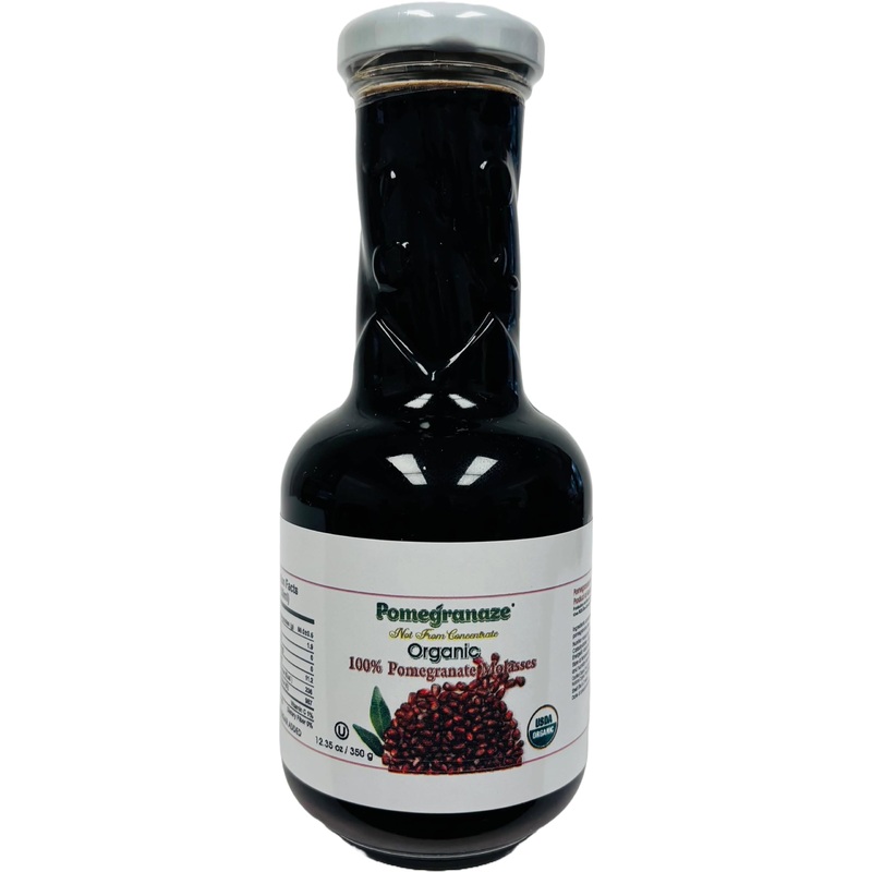 Pomegranaze Organic Pomegranate Molasses, 12.35 Oz Glass Bottle, No Sugar Added, Vegan, NON GMO, Gluten Free, Kosher
