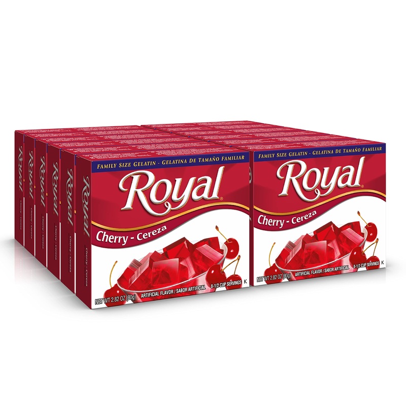 Royal Bilingual Gelatin, Fat Free Dessert Mix, Cherry (12 – 2.8 Oz Boxes)
