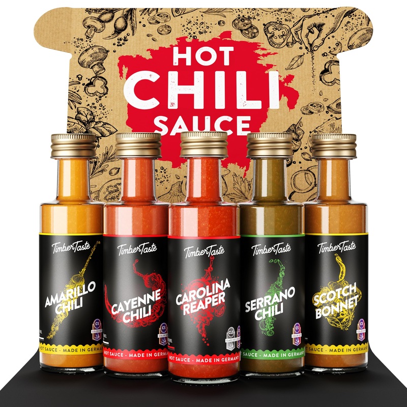 Timber Taste Color Hot Sauce Gift Set [5X1.35 Oz] Hot Sauce Variety Pack – Spicy Condiment Set For Heat Lovers In Mini Bottles –