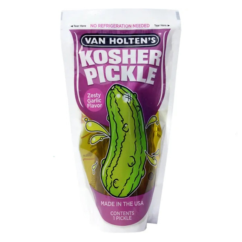 Van Holten’s Kosher Zesty Garlic Flavor Pickle in A Pouch: 12-Piece Box