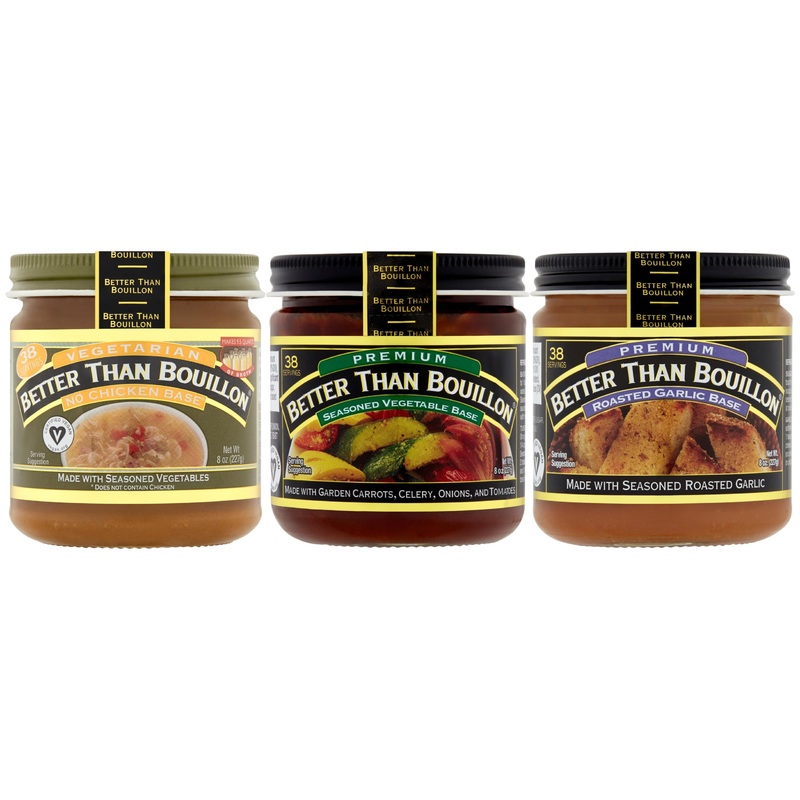 Better Than Bouillon Brand Vegeterian Varirty Pack With 1 No Chicken Base, 1 Roasted Vegetable Base And 1 Garlic Base, 8 Ounce J