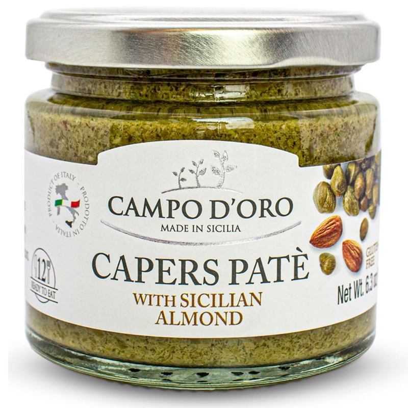 Campo D’Oro – Capers Pate Spreadable, Caper & Almond Sandwich Spread, Non-Gmo, Product Of Italy, 6.34 Oz 180G