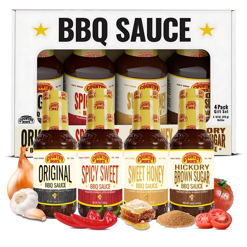 Country Bob’S Bbq Sauce Variety Pack – Spicy Sweet, Original, Hickory & Brown Sugar, Sweet Honey, Savory Marinades For Grilling,
