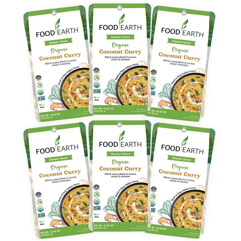Food Earth Indian Simmeacr Sauce – Coconut Curry – Organic, Vegan, Gluten-Free, Gmo-Free – Microwavable Cooking Sauce – 12 Pouch