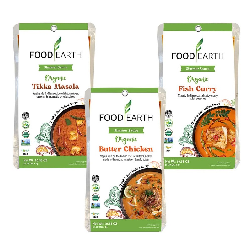 ‘Food Earth Indian Simmer Sauces – Variety Pack Of 6 (Fish Curry, Butter Chicken, Tikka Masala) | Organic, Vegan, Gluten-Free, R