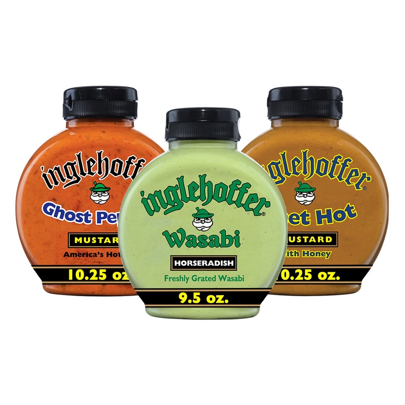 Inglehoffer Condiments Variety Pack, Ghost Pepper Mustard, Wasabi Horseradish And Sweet Hot Mustard (Pack Of 3)