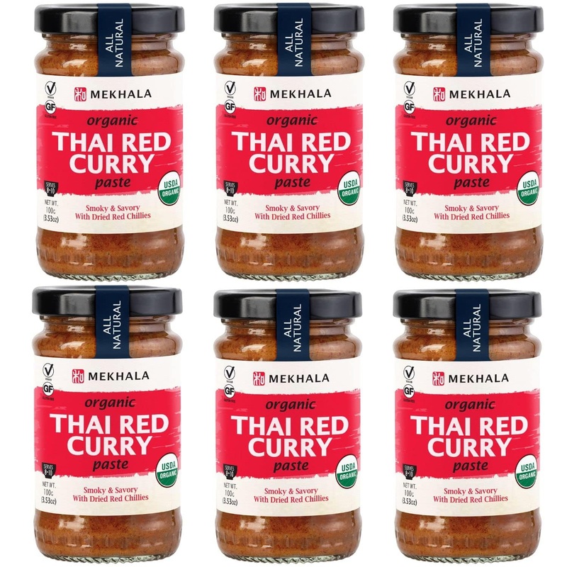 Mekhala Organic Thai Red Curry Paste. Vegan. Gluten-Free. No Added Sugar. Versatile. Hot (6X3.53Oz)