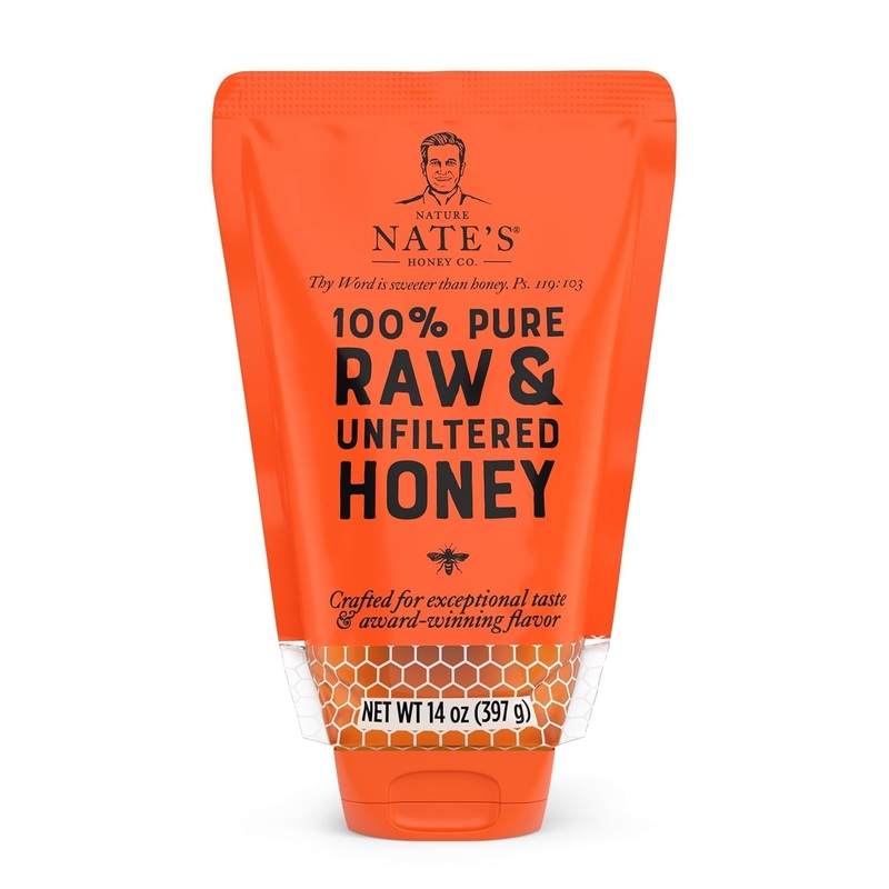 Nate’S 100% Pure, Raw & Unfiltered Honey, No-Drip Sustainable Squeeze Pouch; Purity Guarantee, No Additives, 14 Ounce