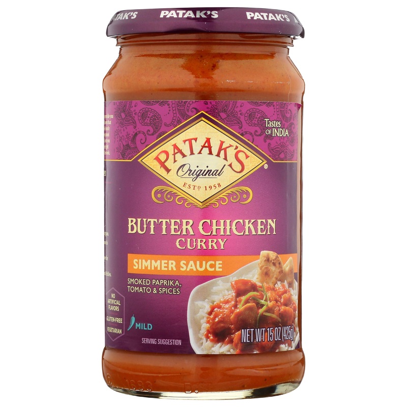 Patak’S Butter Chicken Curry Simmer Sauce, Mild Spice, No Artificial Flavor, No Preservatives, 15 Ounce (Pack Of 6)