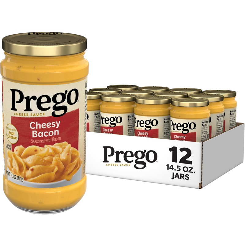 Prego Cheesy Bacon Cheddar Cheese Sauce, 14.5 Oz Jar, 12 Pack