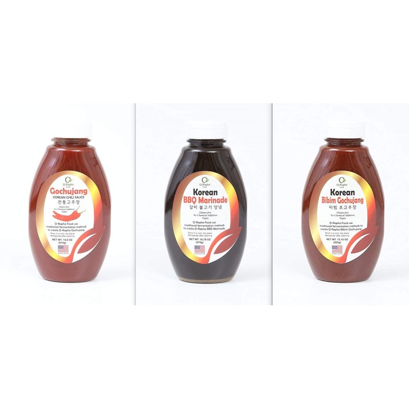 Q-Rapha Classic Gochujang, Korean Bbq Marinade, And Bibim Gochujang – 3 Pack