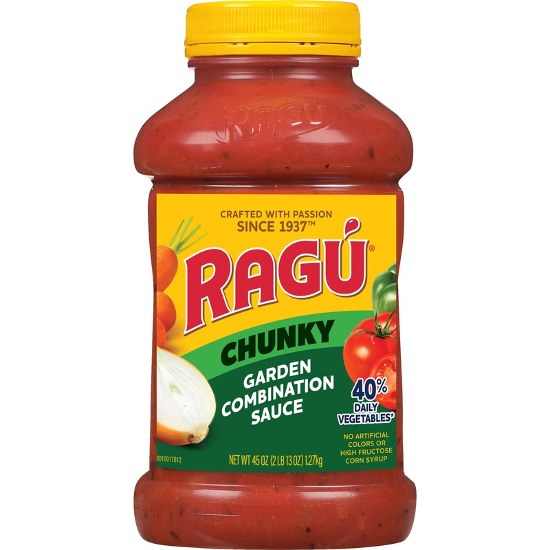 Ragu Chunky Garden Combination Pasta Sauce With Diced Tomatoes, Onions, Celery, Carrots, Zucchini, Green Bell Peppers, And Itali