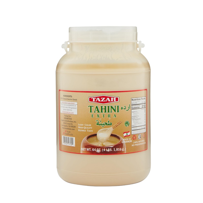 Tazah Tahini Paste For Hummus Baba Ganoush 64Oz – 4Lbs Natural Stone Ground Lebanese Sesame Paste Vegan Cholesterol-Free No Pres