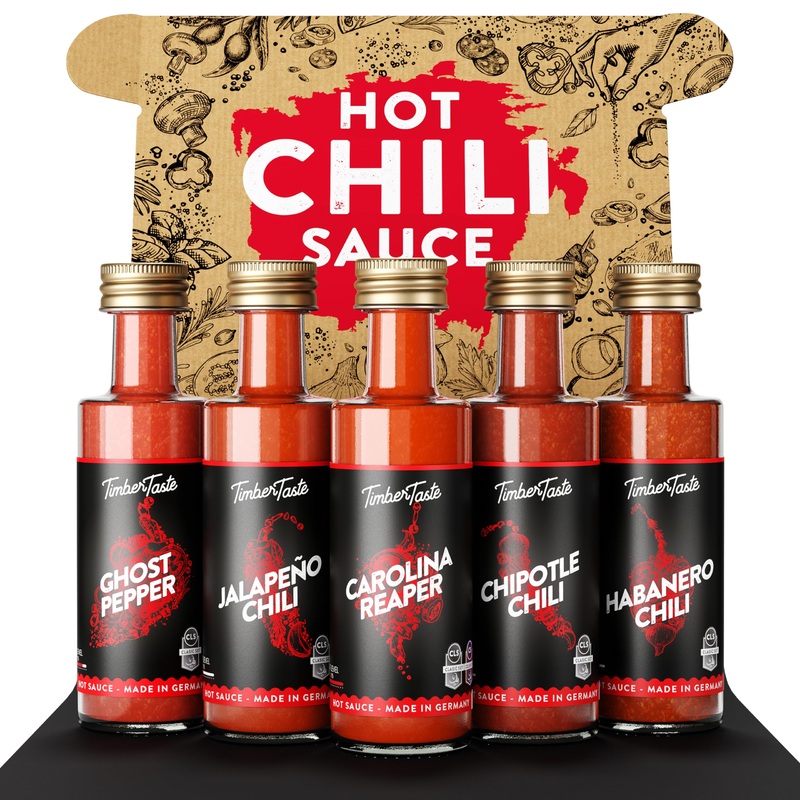 Timber Taste Classic Hot Sauce Gift Set [5X1.35 Oz] Hot Sauce Variety Pack – Spicy Condiment Set For Heat Lovers In Mini Bottles