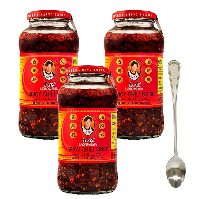 Toothsome Mart Laoganma Spicy Chili Crisp Sauce, Pack of 3 (23oz) – Includes Free Toothsome Mart Spoon