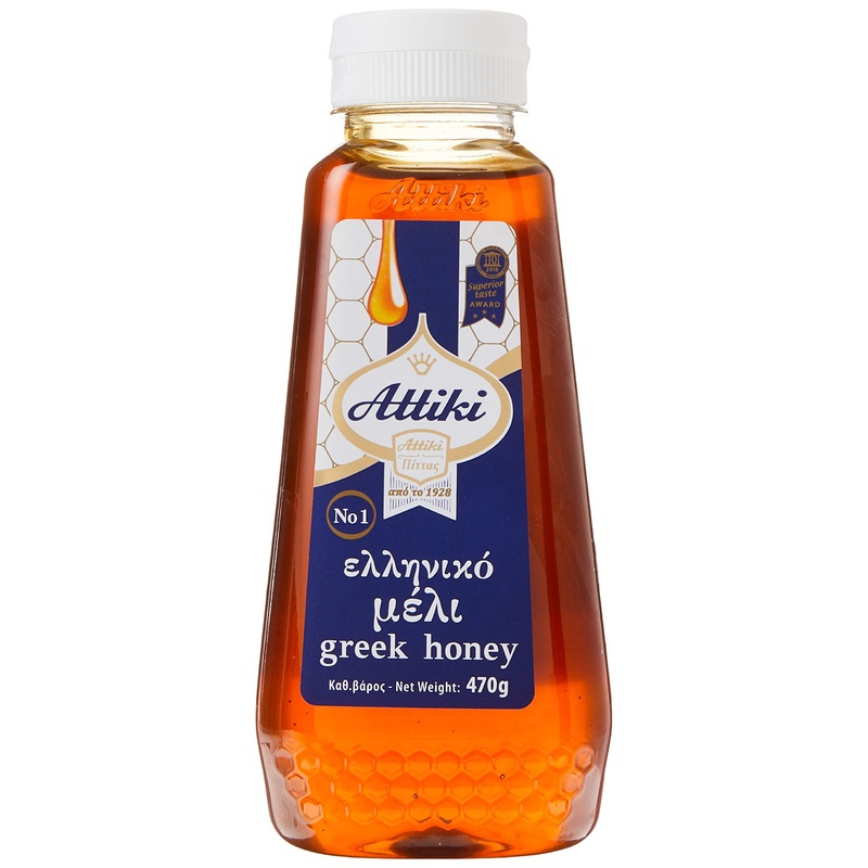 Attiki Pure Greek Honey With Thyme, Wild Flowers And Herbs, Perfect For Baking, Cooking, Lemonade And Tea, 16.58 Oz (470 Grams),