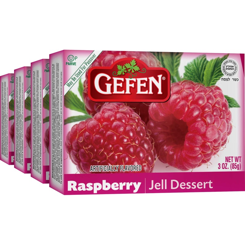 Gefen Raspberry Flavored Jello 3Oz (4 Pack) Vegan Friendly, Easy To Prepare, Kosher For Passover, No High Fructose Corn Syrup