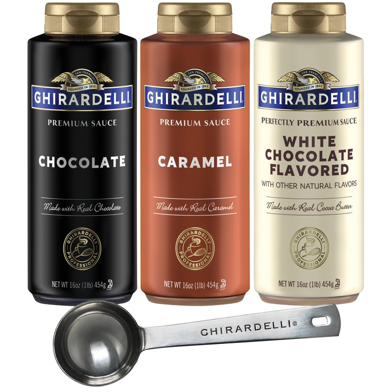 Ghirardelli Chocolate Sauce, White Chocolate Flavored Sauce, Caramel Sauce 16 Oz Squeeze Bottles (Pack Of 3) With Ghirardelli St