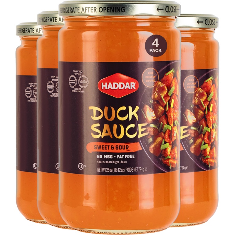 Haddar Sweet & Sour Duck Sauce, 28 Oz (4 Pack) | Authentic Asian Style | No Msg | Perfect For Egg Rolls, Spring Rolls, Wontons,