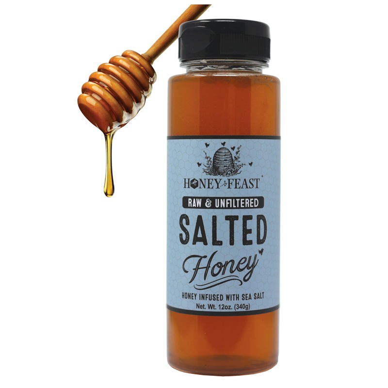 Honey Feast Salted Honey – Raw And Cold Packed – 12 Ounces – Small Batch Beekeeper Honey