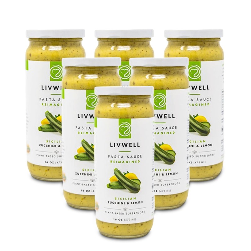 Livwell Sicilian Zucchini Pasta Sauce – Pack Of 6 Plant Based Dairy Free Sicilian Zucchini & Lemon Pasta Sauce With Fresh Basil,