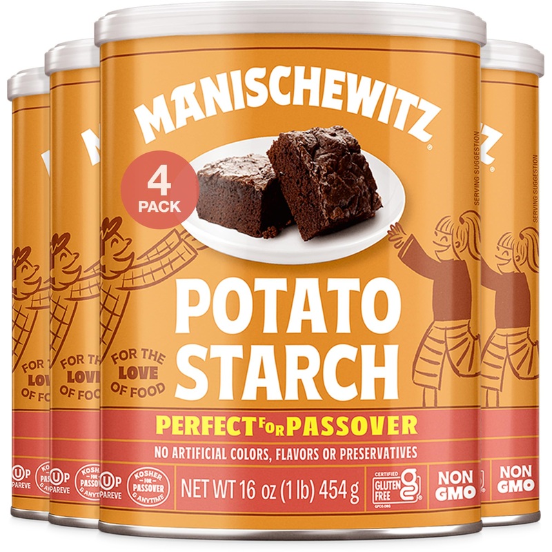 Manischewitz Bulk Potato Starch, 16Oz (4 Pack = 4 Pounds) | Resealable Container | Gluten Free | Non Gmo | Certified Kosher (Inc