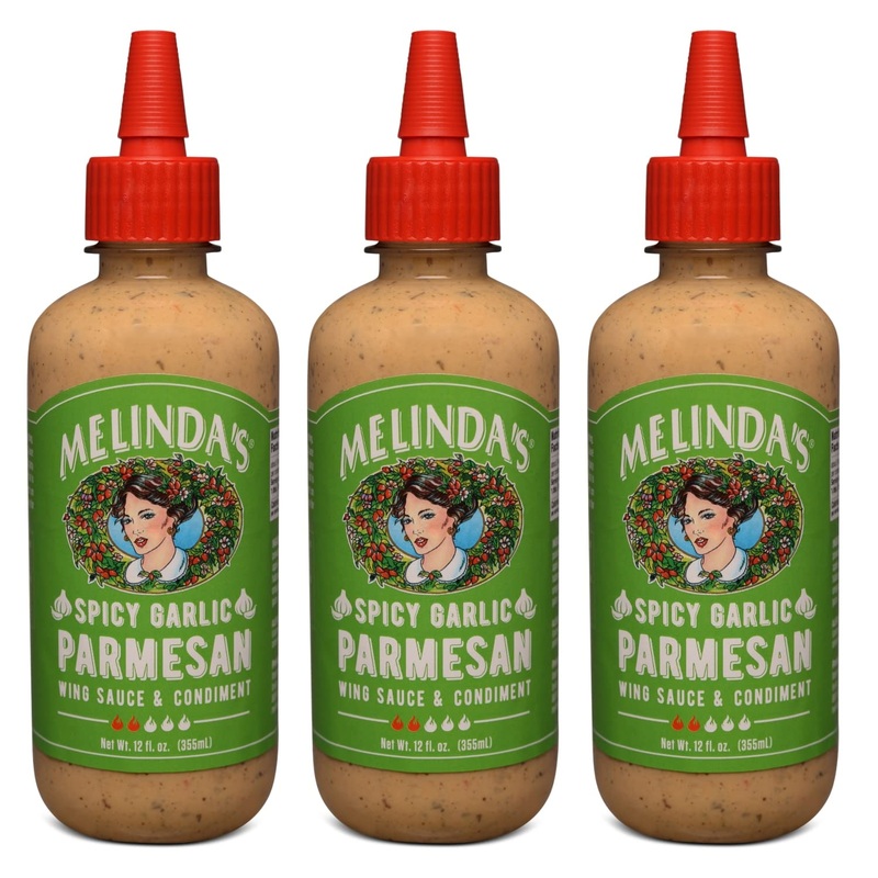 Melindas Spicy Garlic Parmesan Wing Sauce – Craft Garlic Parmesan Wing Sauce With Habanero Peppers, Parmesan Cheese, Fresh Garli