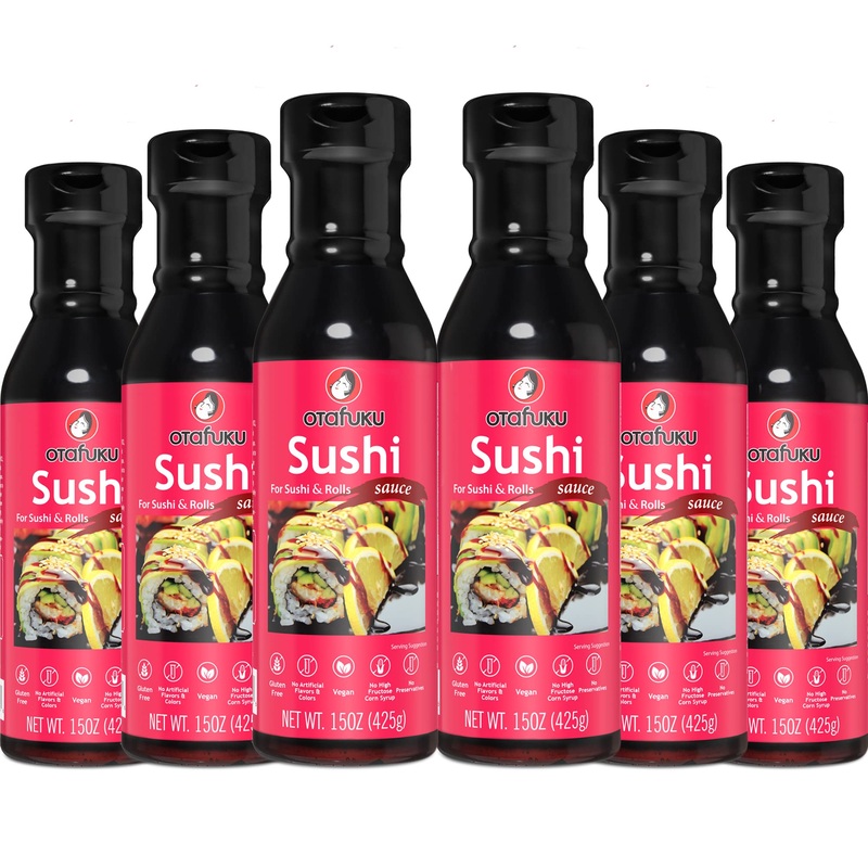Otafuku Sushi Eel Sauce For Sushi Rolls, Japanese Unagi Sauce Gluten Free, 15 Oz (6 Pack)
