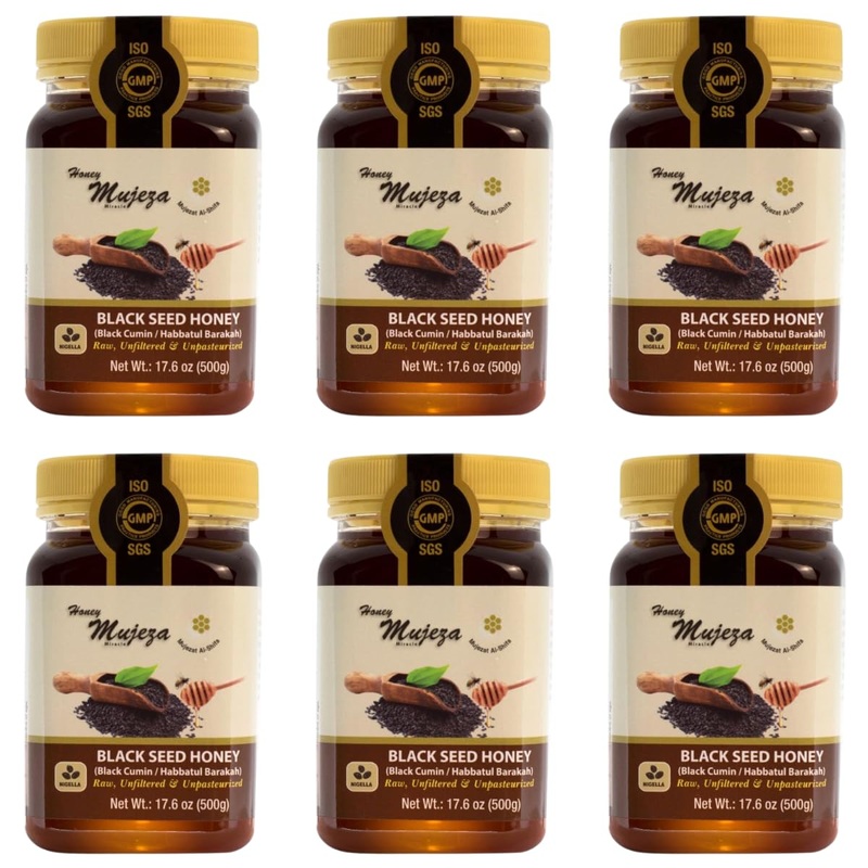 Pack Of 6 Mujeza Black Seed Honey – Not Mixed With Oil Or Powder – Gluten Free – Non Gmo – Organic Honey – Immune Booster – 100%