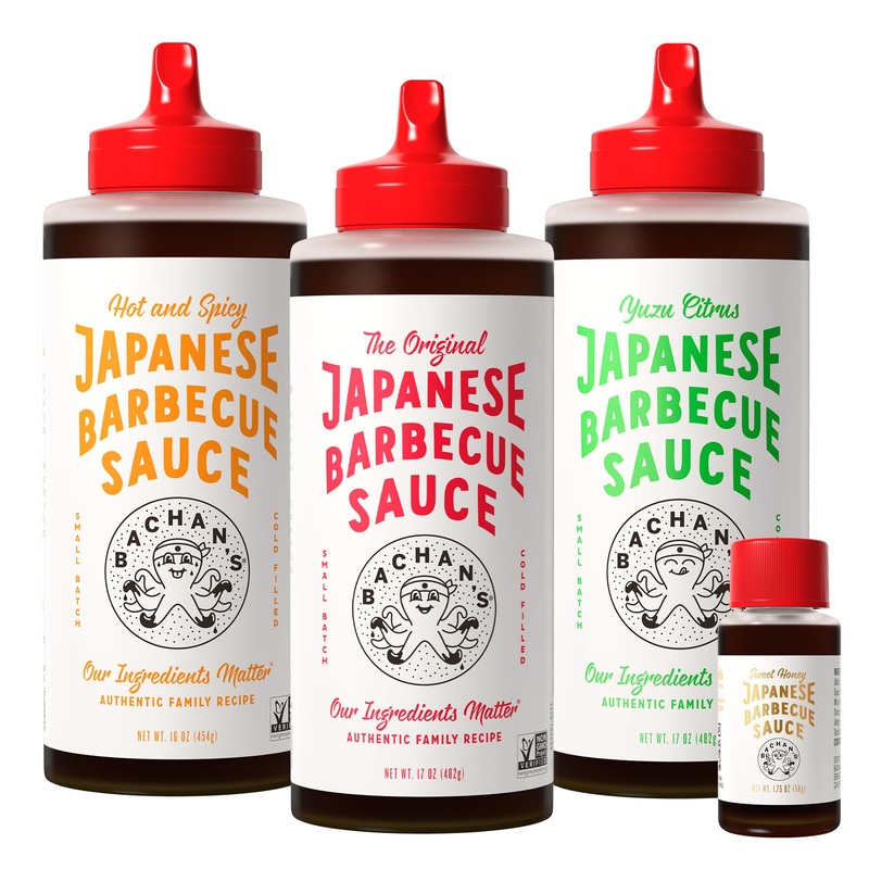 Bachan’S Japanese Barbecue Sauce 4 Pack – 1 Og, 1 Hot & Spicy, 1 Yuzu, 1 Sweet Honey Mini – Bbq Sauce For Wings, Chicken, Beef,