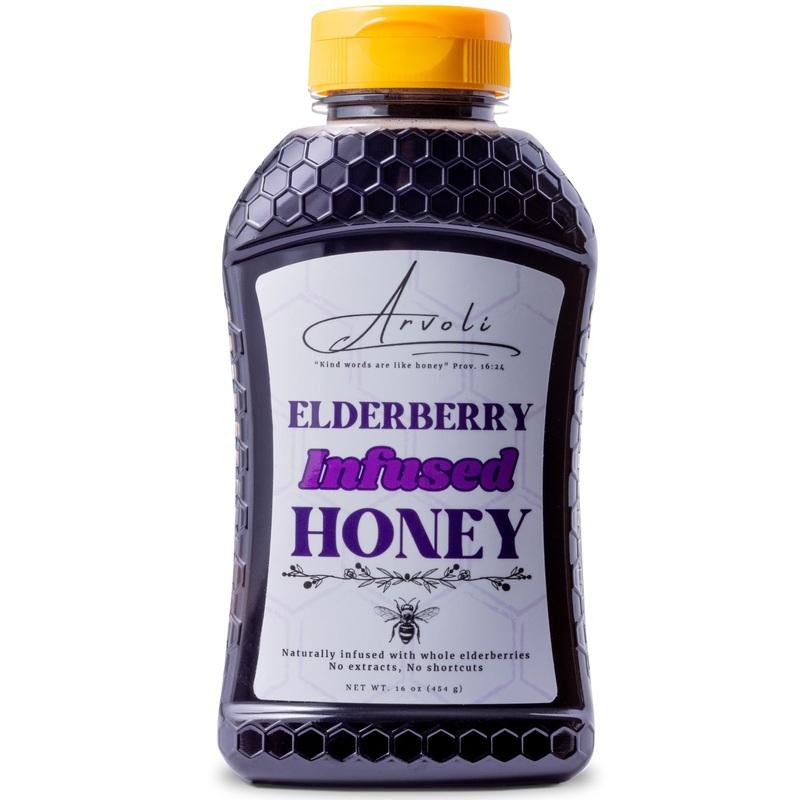 Elderberry Infused Raw Honey 16 Oz. (1 Pound) – All Natural – No Extract Or Concentrates, Non-Artificial, No Preservatives – Eld