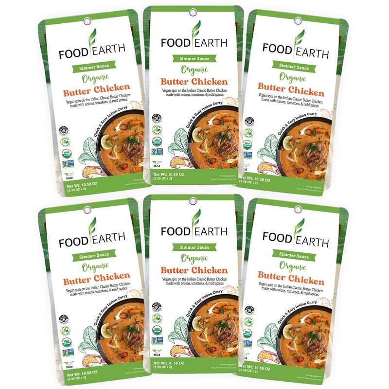 Food Earth Indian Simmer Sauce – Butter Chicken – Organic, Vegan, Gluten-Free, Gmo-Free – Microwavable Cooking Sauce – 12 Pouche