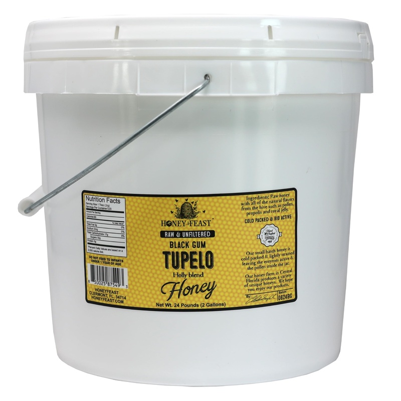 Honey Feast Tupelo Honey 2 Gallons – Authentic Florida Honey From Black Gum Tupelo & Holly Blend, Raw Bulk, Pure From Central Fl
