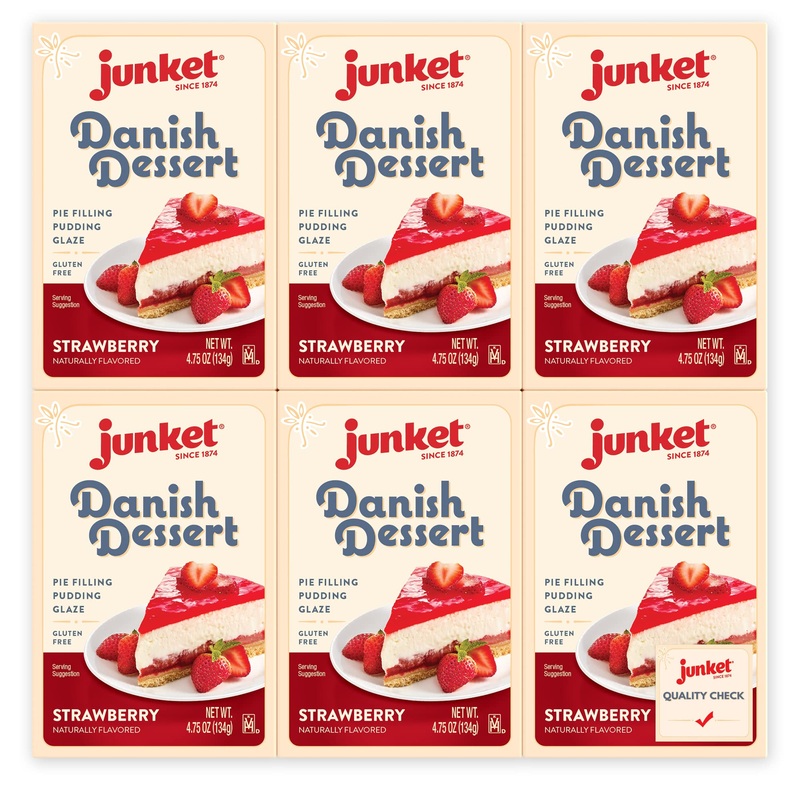 Junket Danish Dessert Strawberry Mix – For Strawberry Pie Filling, Cheesecake Topping, Sauces, Puddings, And Glazes. Easy! Add W