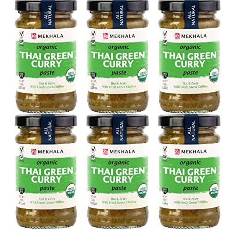 Mekhala Organic Thai Green Curry Paste. Vegan. Gluten-Free. Sugar Free. Versatile. Hot (6X3.53Oz)