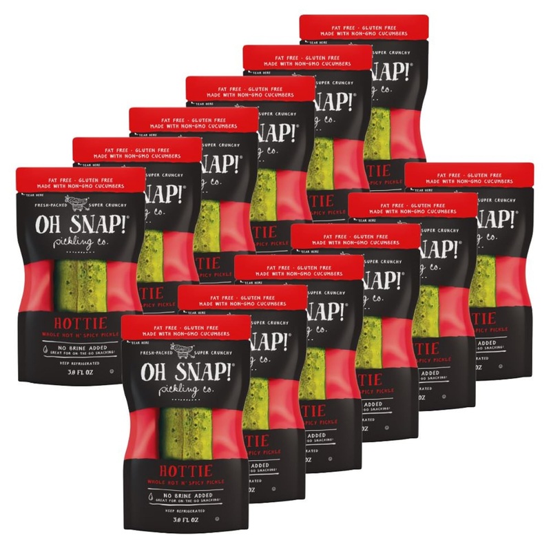 Oh Snap! Hottie Whole Pickle (12 Pack) – Whole Hot N’ Spicy Pickle Snack – Fresh Packed Ready To Eat – Gluten-Free, Fat-Free, No
