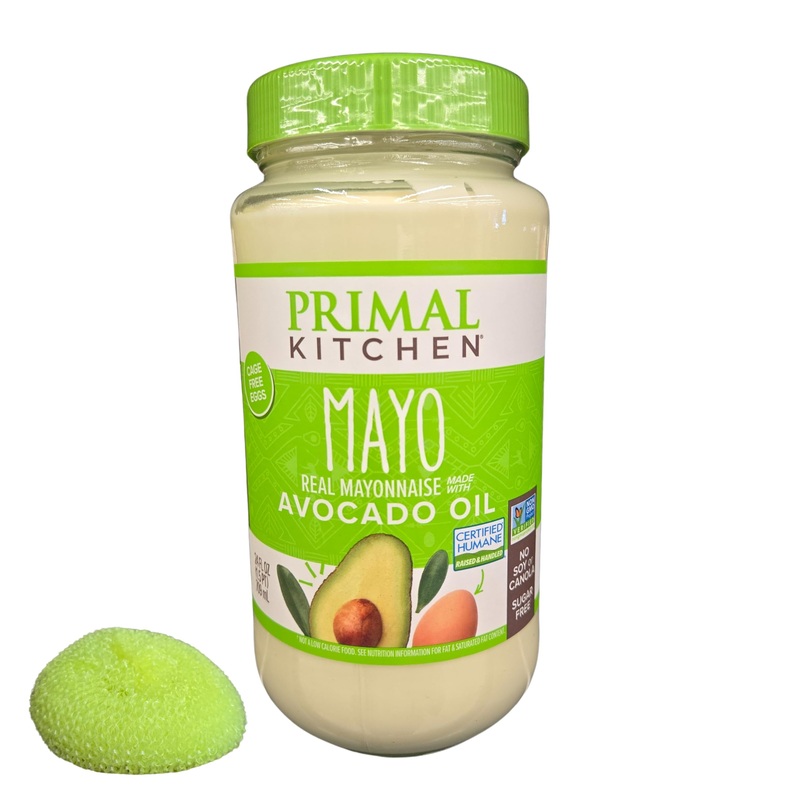 Prima Kitchen Mayo With Avocado Oil, Real Mayonnaise, Cage-Free Eggs, Sugar Free, 16 Oz With Free Dish Scrubber