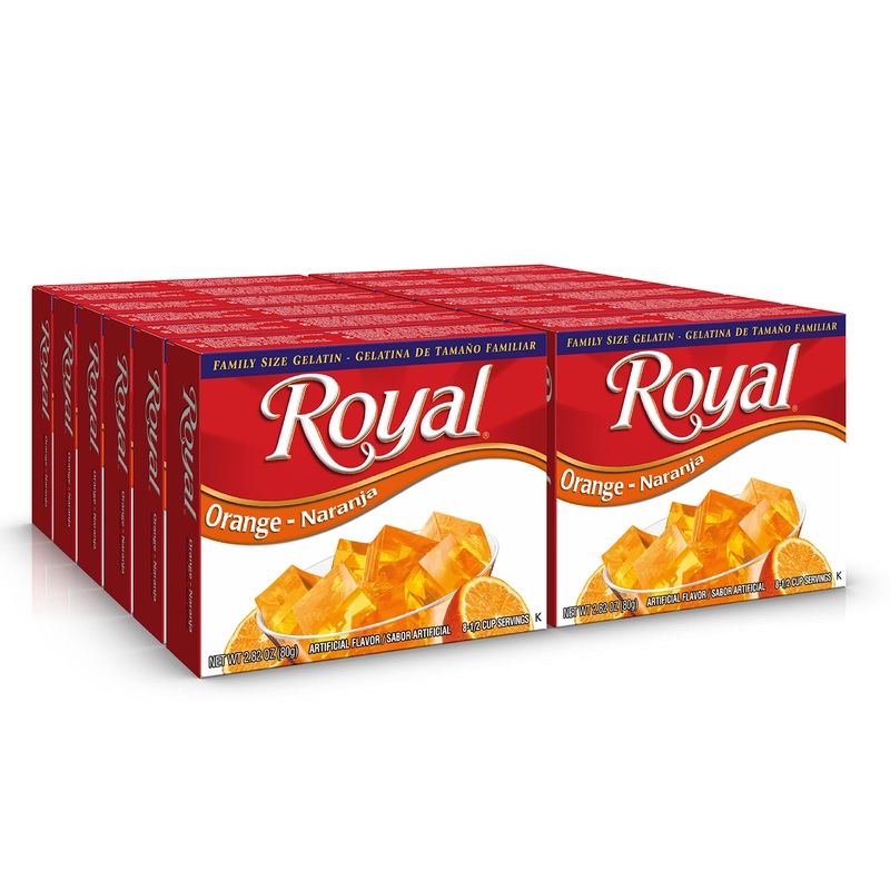 Royal Bilingual Gelatin, Fat Free Dessert Mix, Orange (12 – 2.8 Oz Boxes)