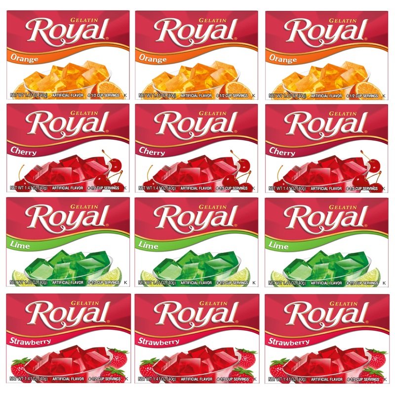 Royal Gelatin Variety Pack Of 12 | 3 Box Each – Strawberry, Orange, Lime, And Cherry – Keto Snacks