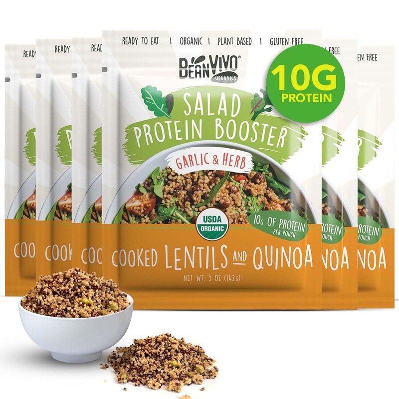 Beanvivo 6-Pack Salad Protein Booster – Organic Cooked Lentils & Quinoa With Garlic & Herbs, Delivering A Burst Of Taste And 10G